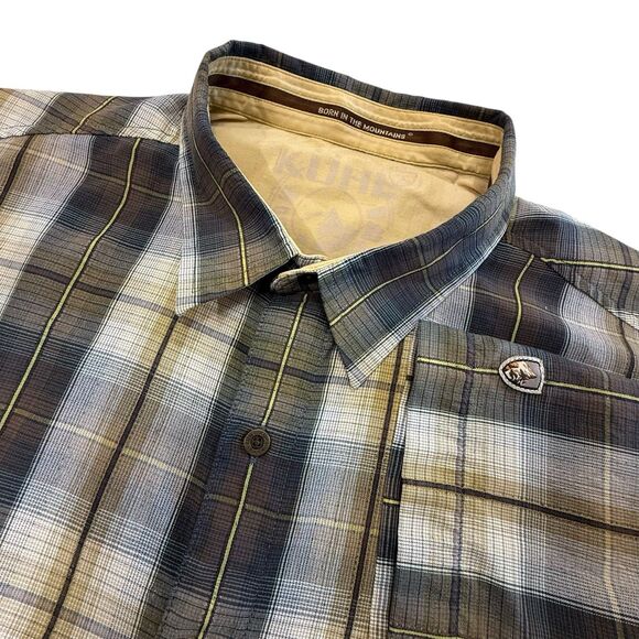 KUHL Mountain Grown Button Up Camp Shirt Short Sleeve Plaid Men's Size 2XL Brown - Picture 1 of 12